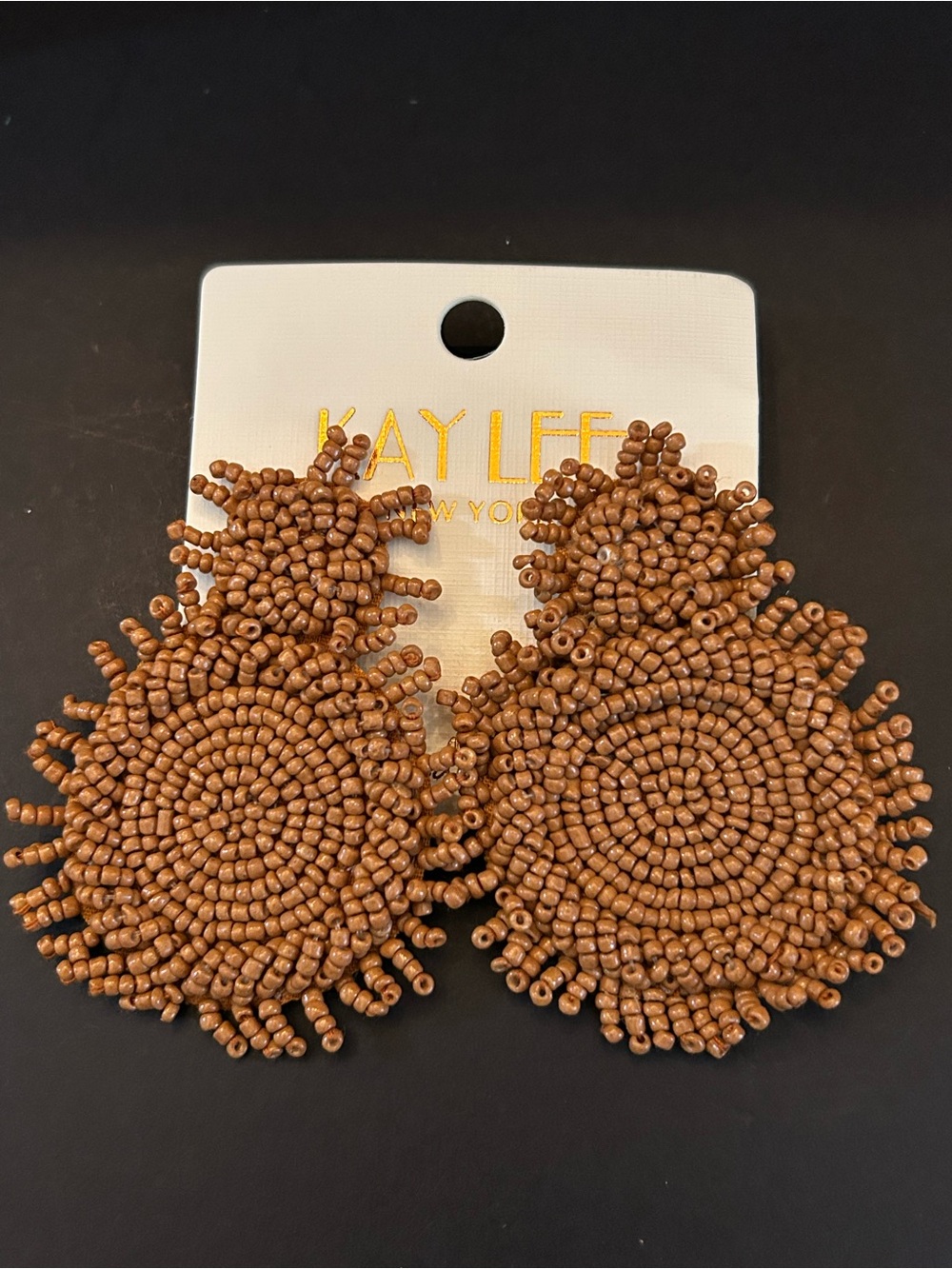 Kay Lee Chocolate Brown Spiral Handcrafted Beaded Boho Design Drop Earrings